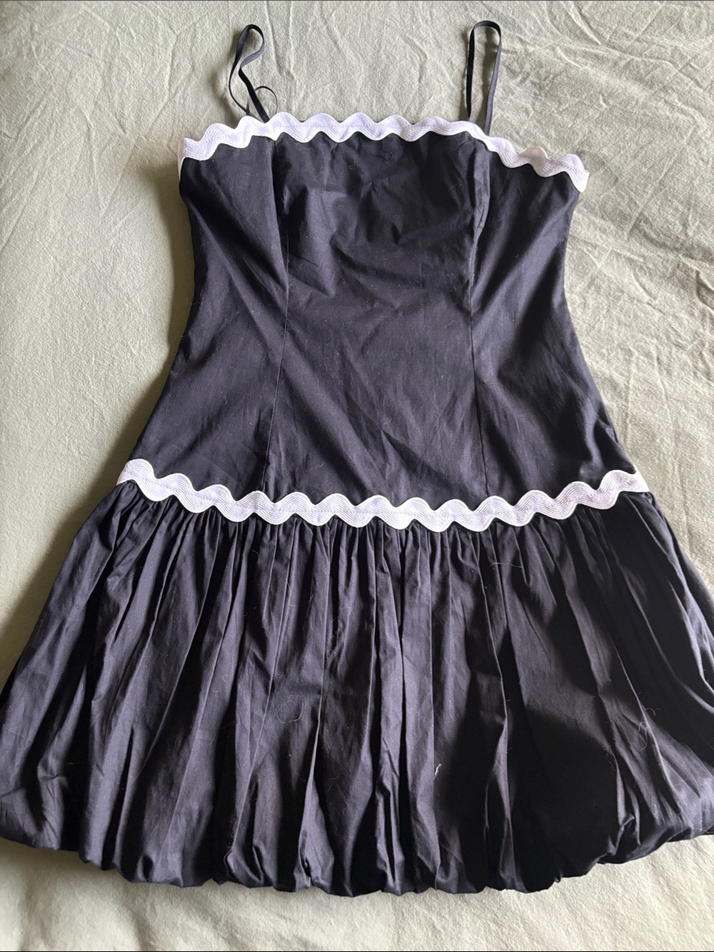 Thirty Thirty Black Spaghetti Strap Dress with White Scallop Trim